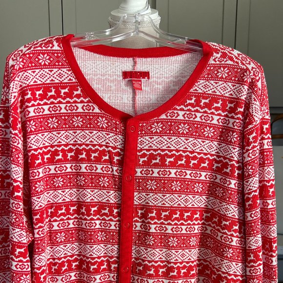 Waffle Weave Long Thermal Pajamas Winter Print Red White Size XXL - Picture 3 of 7
